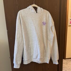 White Fox Boutique Gray Hoodie with Purple Logo